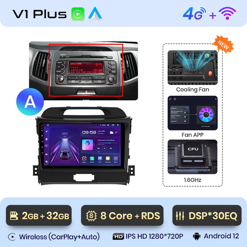 Junsun V1pro AI Voice 2 din Android Auto Radio For KIA Sportage 3 2010-2016 Carplay 4G Car Multimedia GPS 2din autoradio