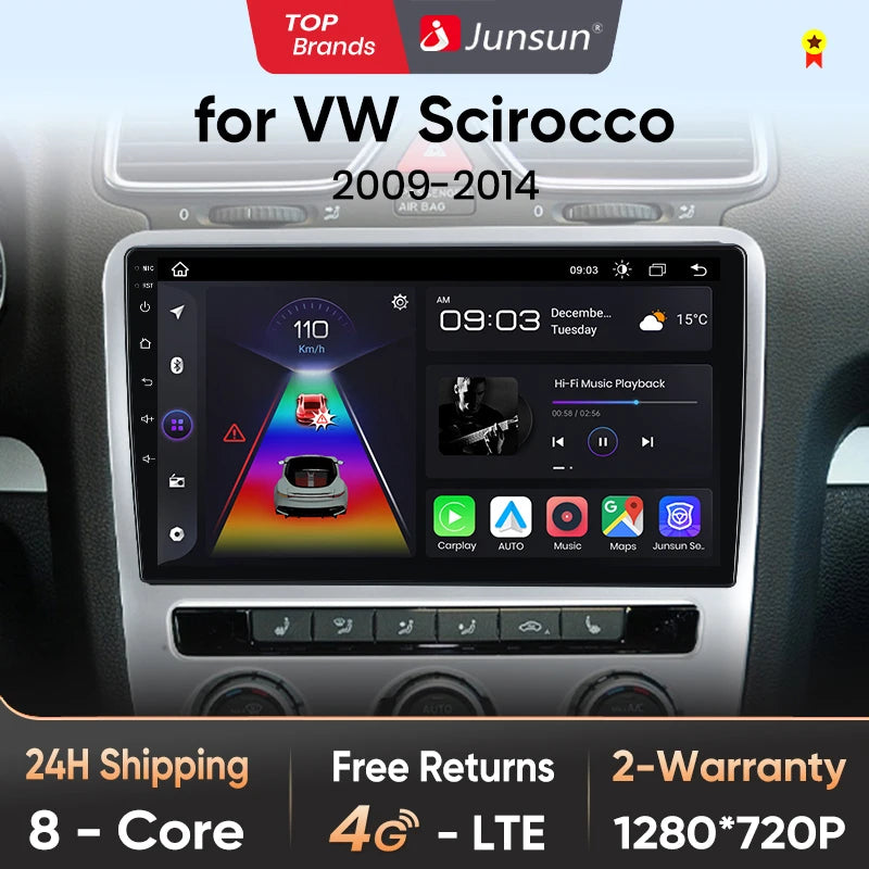 Junsun Wireless CarPlay Android Auto Radio For VOLKSWAGEN SCIROCCO 2009 2010-2014 Car Intelligent Systems RDS BT WiFi 2 din