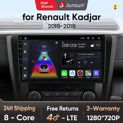 Radio Junsun V1 Plus para Renault Kadjar 2015-2019 con CarPlay inalámbrico, Android Auto, sistema inteligente, 2 DIN, DVD. 