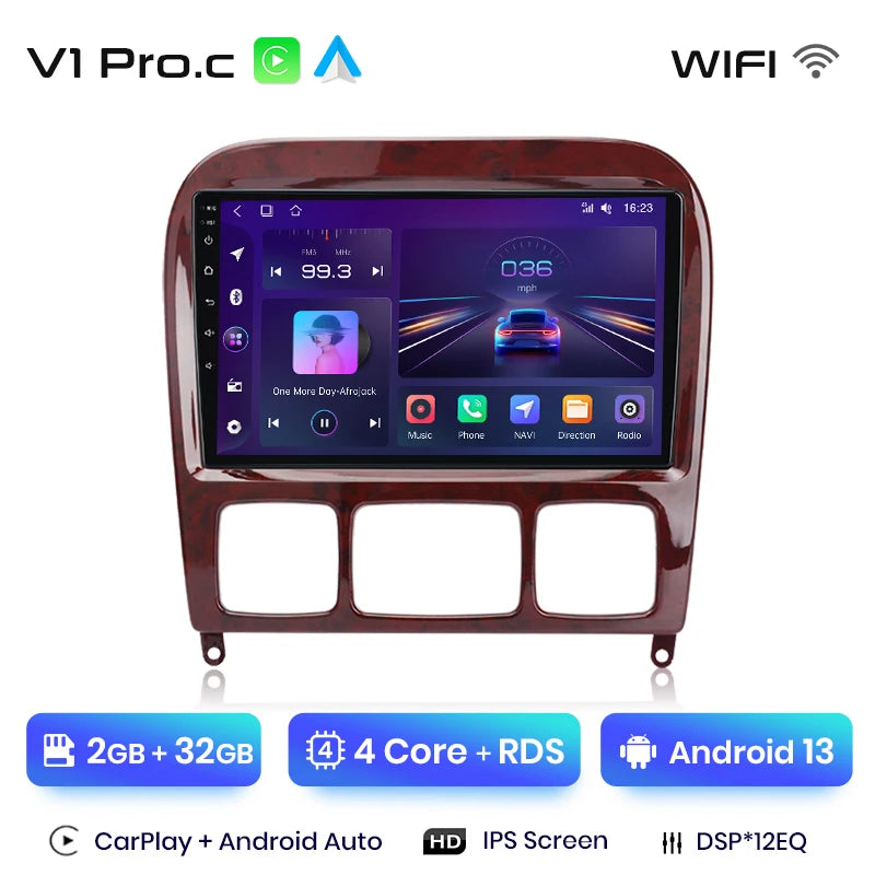 Radio Junsun V1 Plus para Mercedes Benz Clase S W220 1998-2005 con CarPlay inalámbrico, Android Auto, 2 DIN, DVD. 