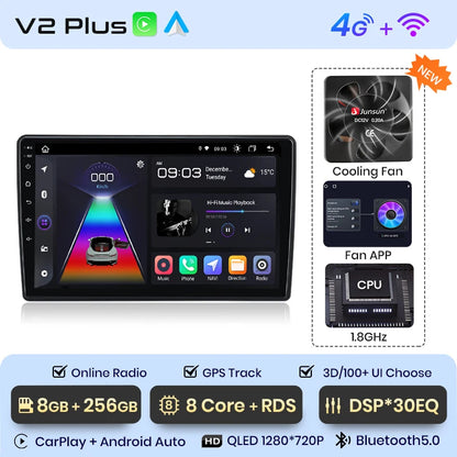 Radio Junsun V1 Plus para Skoda Fabia 2 2007-2014 con CarPlay inalámbrico, Android Auto, sistema inteligente para coche, 2 DIN, DVD. 