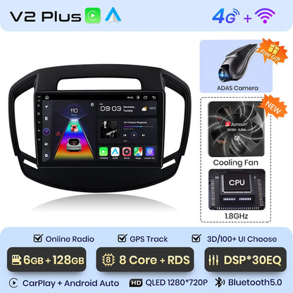 Radio Junsun V1 Plus para Opel Insignia 2013-2017 con CarPlay inalámbrico, Android Auto, sistema inteligente, 2 DIN, DVD. 