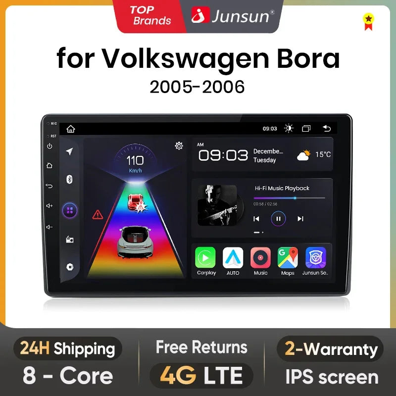 Radio multimedia Junsun con CarPlay inalámbrico y Android Auto para Volkswagen Bora 2005-2006, GPS, sistemas inteligentes, autorradio inteligente. 