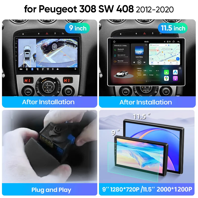 Junsun Wireless CarPlay Car Radio For Peugeot 308 308SW 408 2012 2013-2020 Android Multimedia