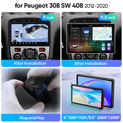 Junsun Wireless CarPlay Car Radio For Peugeot 308 308SW 408 2012 2013-2020 Android Multimedia