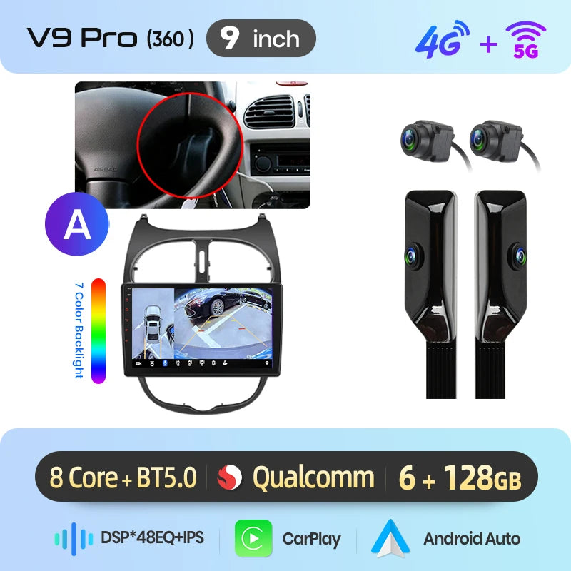 Junsun Wireless CarPlay Car Radio For Peugeot 206 2001 2002 2003 2004-2008 Android Multimedia