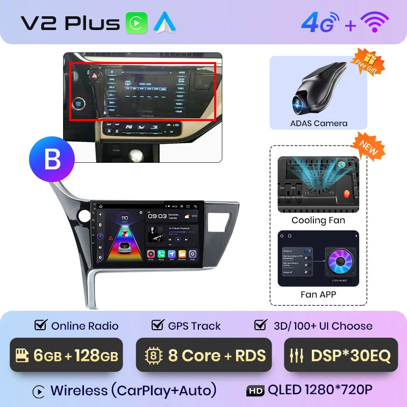 Radio Junsun V1pro con voz IA y Android Auto, multimedia para Toyota Corolla 11, Auris E180 (2017-2019), CarPlay, GPS, 2DIN 