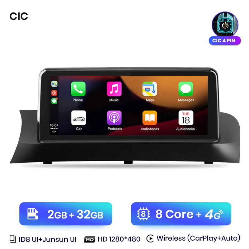 Junsun 10.25 inch CarPlay For Apple Car Radio Multimedia For BMW X3 F25 X4 F26 2013-2017 CIC NBT Wireless Android Auto Stereo