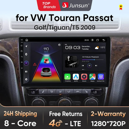 Junsun CarPlay inalámbrico Android Auto Radio para VW Tiguan Touran Caddy Passat Seat 2009 Sistemas inteligentes para coche RDS BT WiFi 2 DIN 