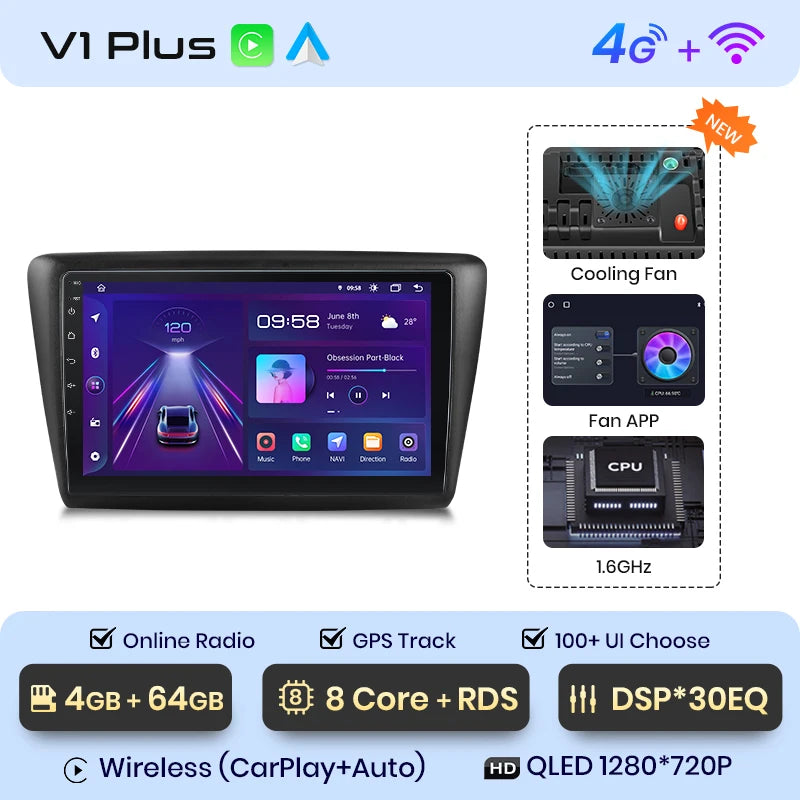 Junsun Drahtlose Android Auto Radio Für Skoda Rapid 2013 -2019 4G Auto Multimedia GPS 2din autoradio 