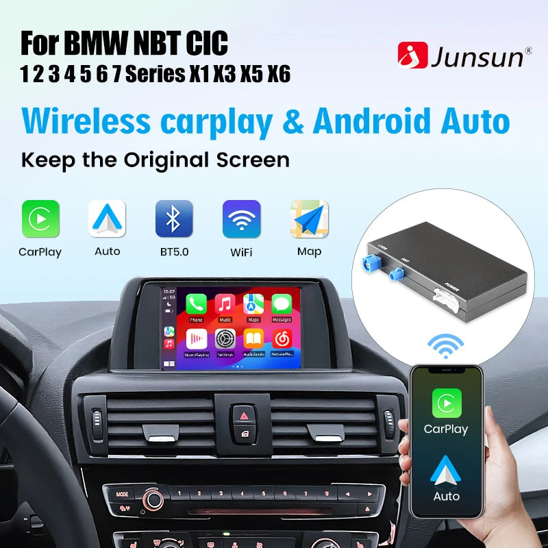 Junsun Wireless CarPlay Android For BMW NBT CIC System 1 2 3 4 5 Series X1 X3 X4 X5 F20 F21 F30 F31 F34 F10 F48 F25 F26 F10 E84