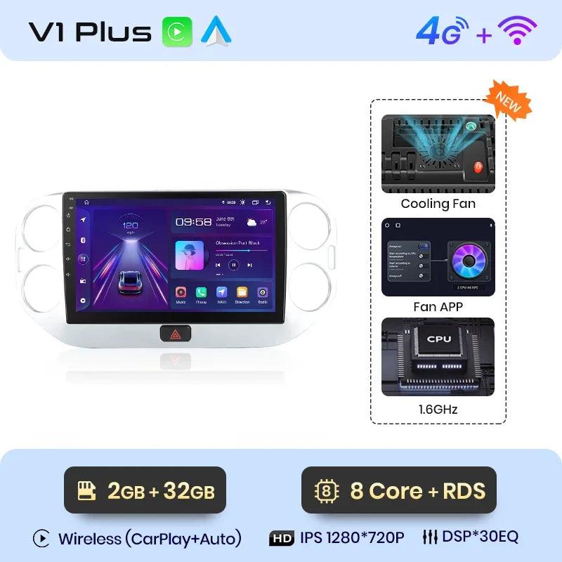 Junsun Wireless CarPlay Android Auto Radio For VOLKSWAGEN TIGUAN 2010 2011 2012-2017 Car Intelligent Systems RDS BT WiFi 2 din