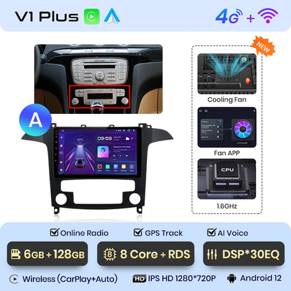 Junsun V1pro AI Stimme 2 din Android Auto Radio Für Ford S-Max S max 2007 - 2015 Carplay 4G Auto Multimedia GPS 2din autoradio 