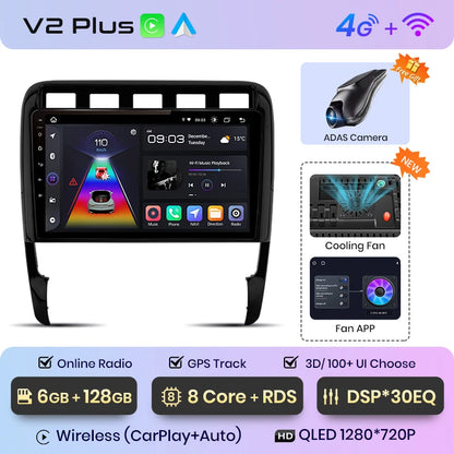 Junsun V1 AI Voice - Radio inalámbrica CarPlay Android para Porsche Cayenne 1 9PA 2002-2010, 4G, GPS, 2DIN 