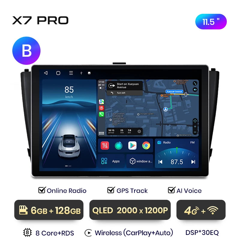 Junsun X7 PRO 11.5“ 2K AI Voice Wireless CarPlay Android Auto Car Radio for Toyota Avensis T27 2008-2015 Multimedia autoradio