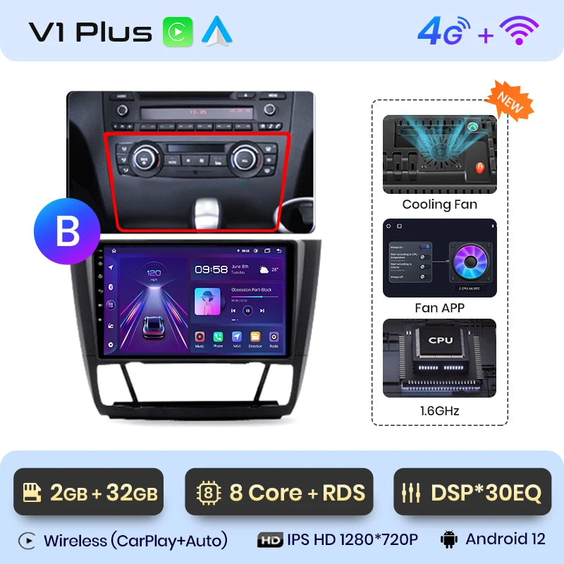 Junsun V1 AI Voice - Radio inalámbrica CarPlay Android Auto para BMW Serie 1, Serie 1, E87, E81, E82, E88 (2004-2011), 4G, GPS multimedia para coche 