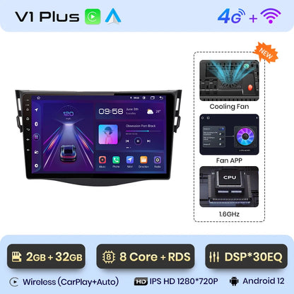 Junsun V1 AI voz inalámbrica CarPlay Android Auto Radio para Toyota RAV4 RAV 4 2005-2012 2013 4G coche Multimedia GPS 2din autoradio 