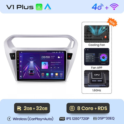 Radio Junsun V1 Plus para Peugeot 301 y Citroën Elysee (2013-2018), inalámbrica, CarPlay, Android Auto, 2 DIN, DVD. 
