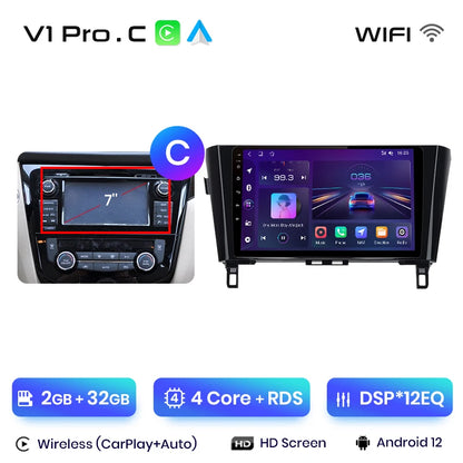 Junsun V1 - Radio inalámbrica con CarPlay y Android para Nissan Qashqai J11 X-Trail 3 T32 (2013-2017), GPS, 2DIN 