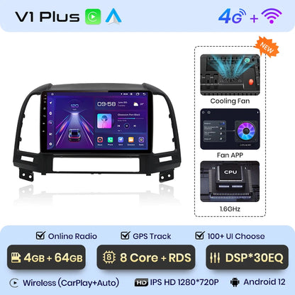 Junsun V1pro AI Stimme 2 din Android Auto Radio Für Hyundai Santa Fe 2 2006-2012 Carplay 4G Auto Multimedia GPS 2din autoradio 