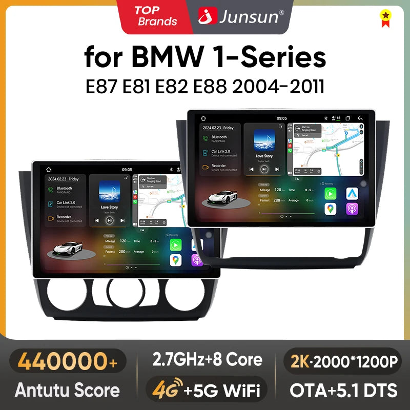 Junsun V3 Plus 2K CarPlay inalámbrico Android Auto Sistemas inteligentes para BMW Serie 1 E87 E81 E82 E88 2004-2011 Autoradio 