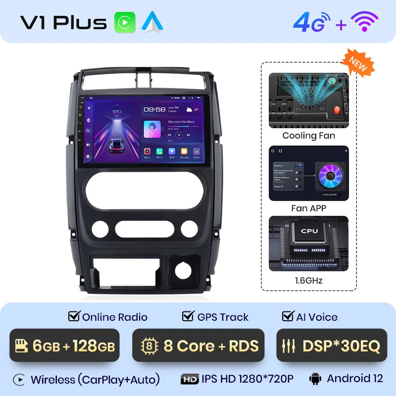 Junsun V1pro AI Voice - Radio para coche, reproductor multimedia Android Auto para Suzuki Jimny 3 2005-2019, Carplay 4G RDS 2DIN, GPS, autorradio 