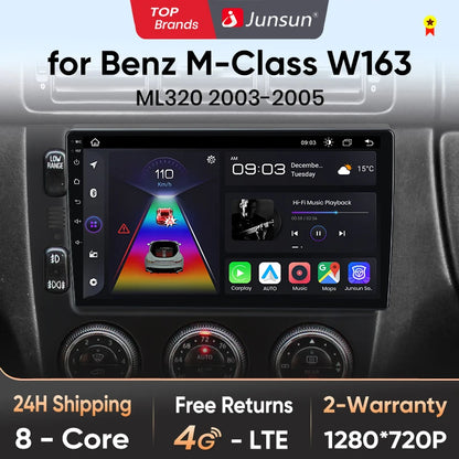 Radio Junsun V1 Plus para Mercedes Benz Clase M W163 ML (1998-2006), inalámbrica, CarPlay, Android Auto, 2 DIN, DVD. 