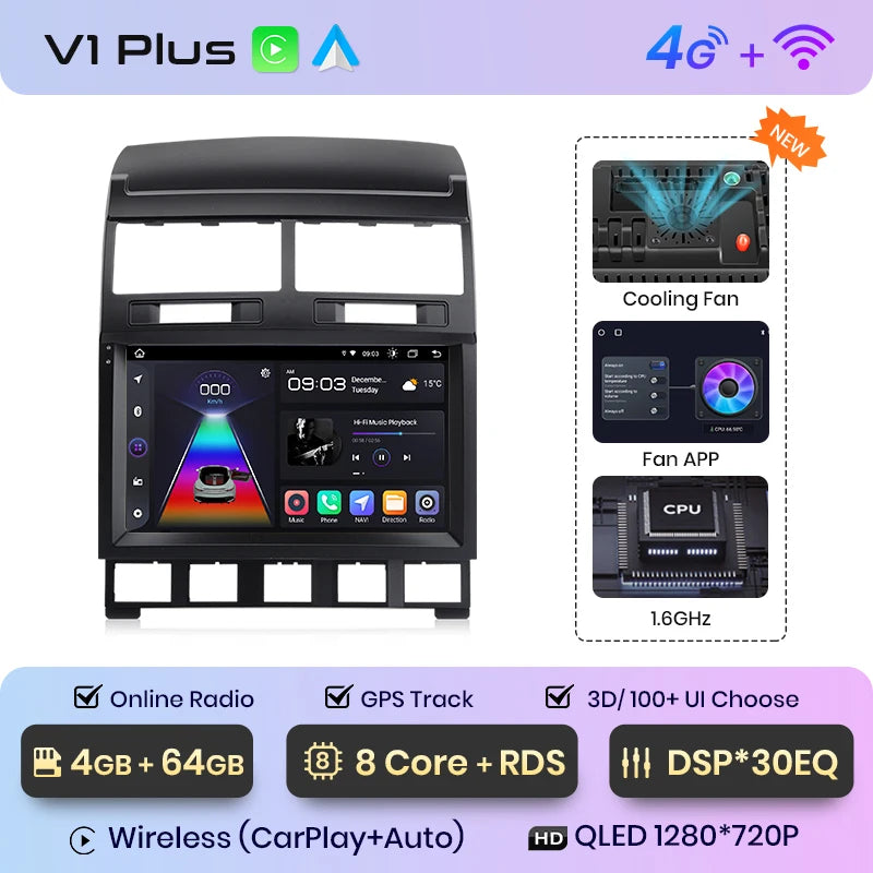Junsun V1pro AI Voice 2 DIN Android Auto Radio para Volkswagen Touareg 2002-2010 Carplay 4G Car Multimedia GPS 2 DIN Autoradio 