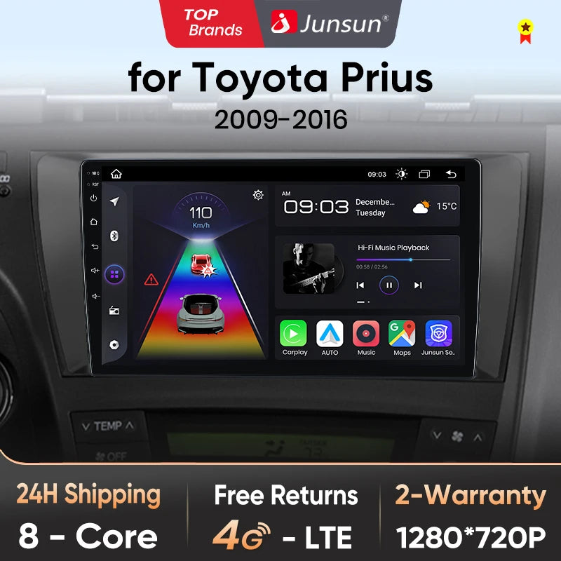 Junsun Wireless Android Auto Radio For Toyota Prius 2009-2016  4G Car Multimedia GPS 2din autoradio