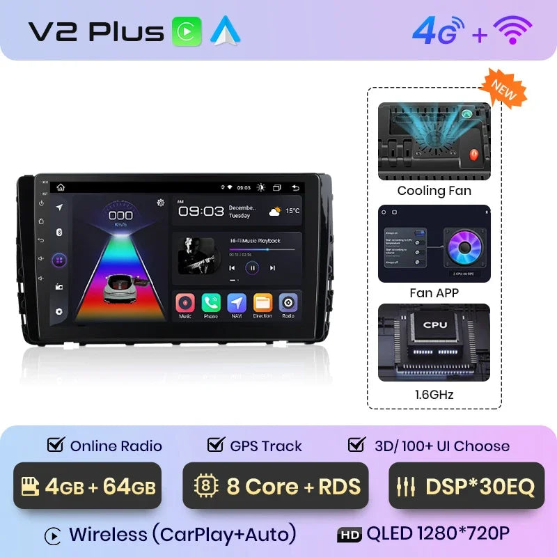 Junsun CarPlay inalámbrico Android Auto Radio para VW VILORAN SAGITAR TAYRON T-ROC 2021 Sistemas inteligentes para coche RDS BT WiFi 2 DIN 