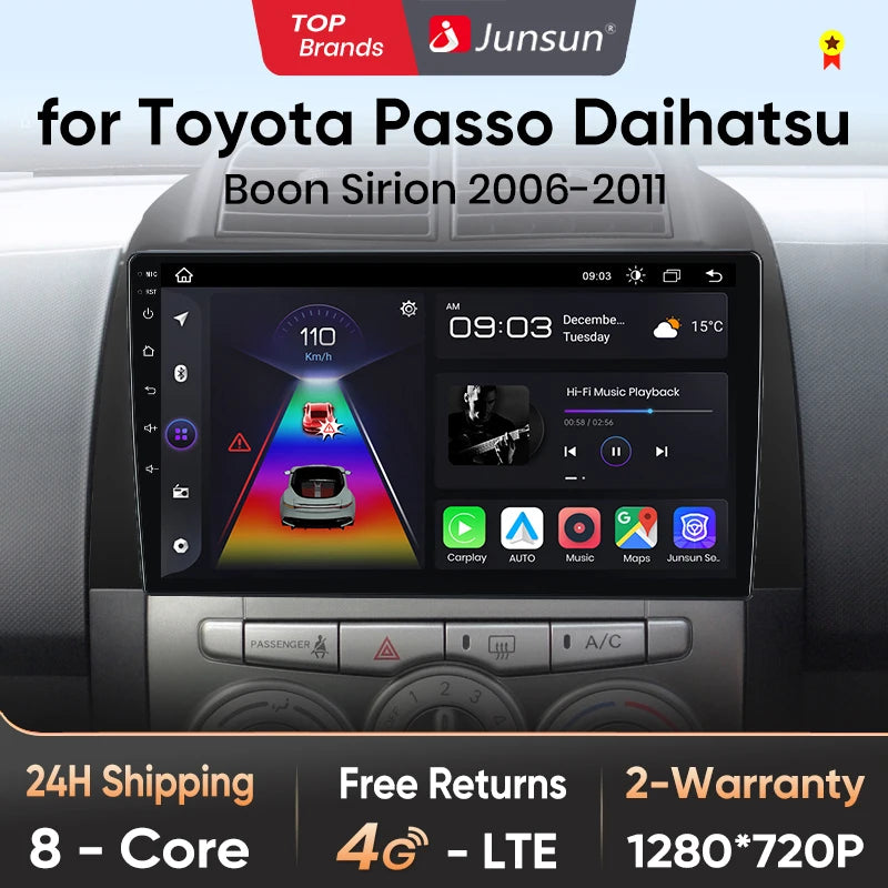 Radio Junsun inalámbrica CarPlay Android Auto para Toyota Passo 2006, 2007, 2008, 2009-2011, sistemas inteligentes para coche, RDS, Bluetooth, WiFi, 2 DIN 