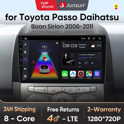 Radio Junsun inalámbrica CarPlay Android Auto para Toyota Passo 2006, 2007, 2008, 2009-2011, sistemas inteligentes para coche, RDS, Bluetooth, WiFi, 2 DIN 