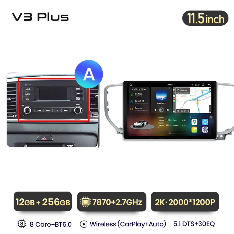 Junsun V3 Plus 2K Android 13 Wireless CarPlay Android Auto Car Intelligent Systems for Kia Sportage 4 QL 2018-2021 Autoradio