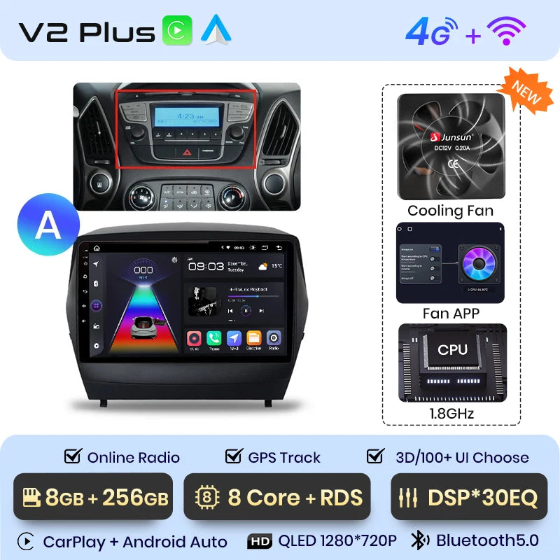 Radio Junsun para Hyundai Tucson 2 ix35 2009-2015 con CarPlay inalámbrico, Android Auto, sistema inteligente para coche, 2 DIN, DVD. 