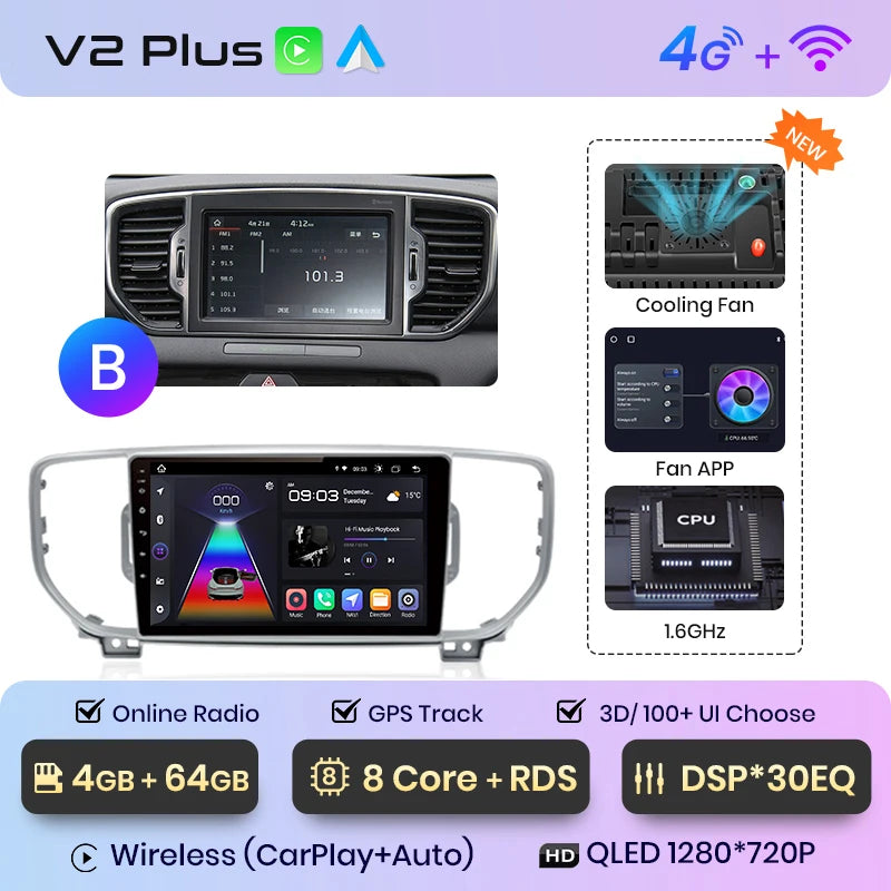 Junsun V1 AI Voice Wireless CarPlay Android Auto Radio For Kia Sportage 4 QL 2016 - 2018 4G Car Multimedia GPS 2din autoradio