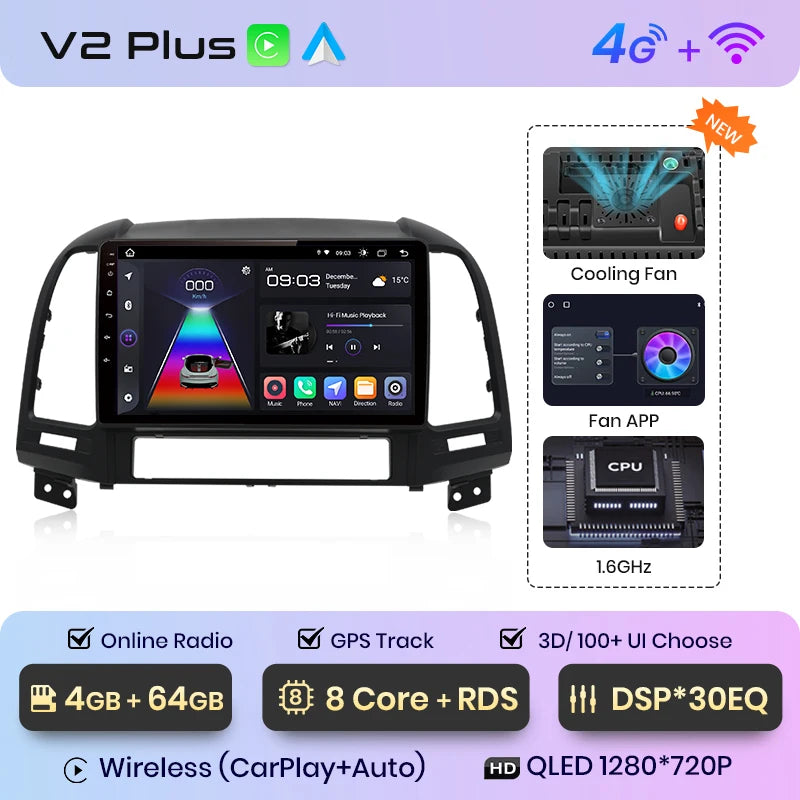 Junsun V1pro AI Stimme 2 din Android Auto Radio Für Hyundai Santa Fe 2 2006-2012 Carplay 4G Auto Multimedia GPS 2din autoradio 