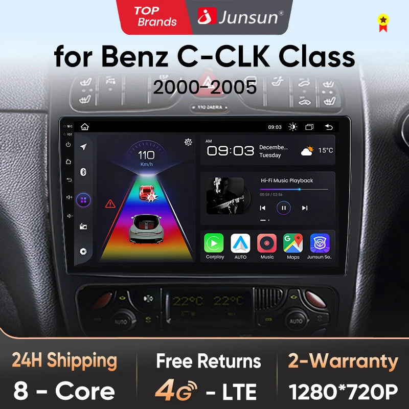 Radio para coche Junsun CarPlay Android Auto para Mercedes Benz Clase C Clase CLK W203 W209 S203 A209 2000-2005 Sistemas inteligentes Auto 