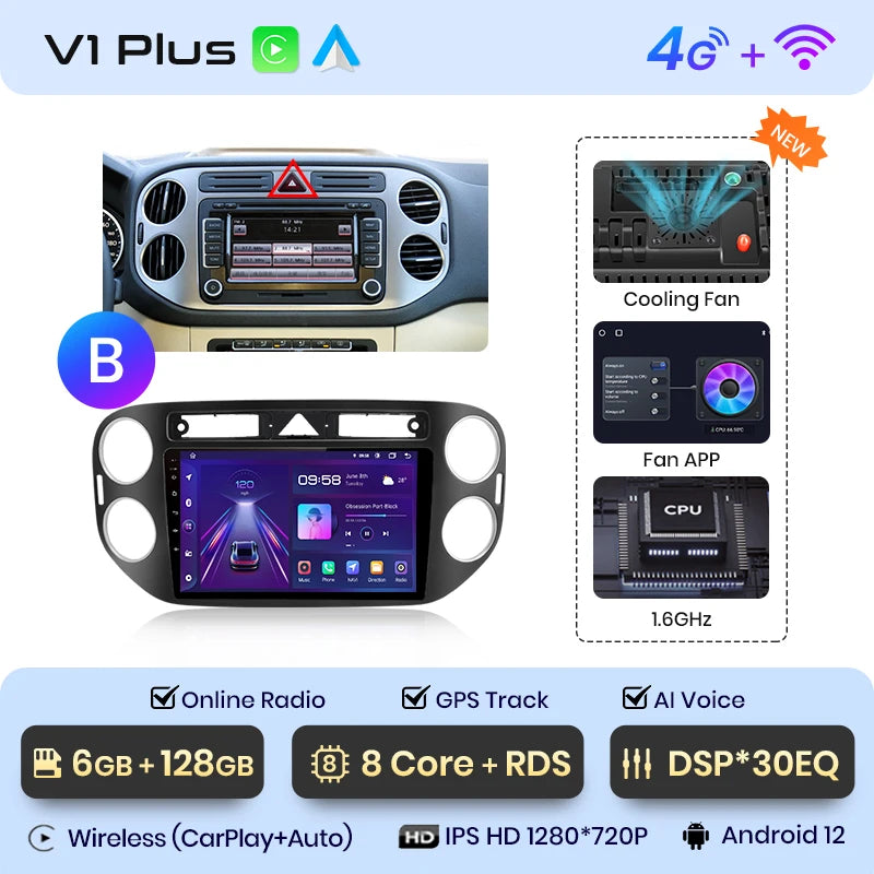 Junsun V1pro AI Voice 2 DIN Android Auto Radio para VW Volkswagen Tiguan 1 NF 2006-2016 Carplay Car Multimedia GPS 2 DIN autorradio 