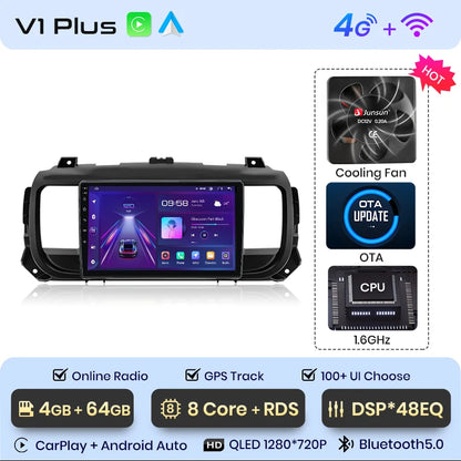 Radio Junsun para Peugeot Expert 3, Citroën Jumpy 3 SpaceTourer (2016-2021), inalámbrica, CarPlay, Android Auto, 2 DIN, DVD. 