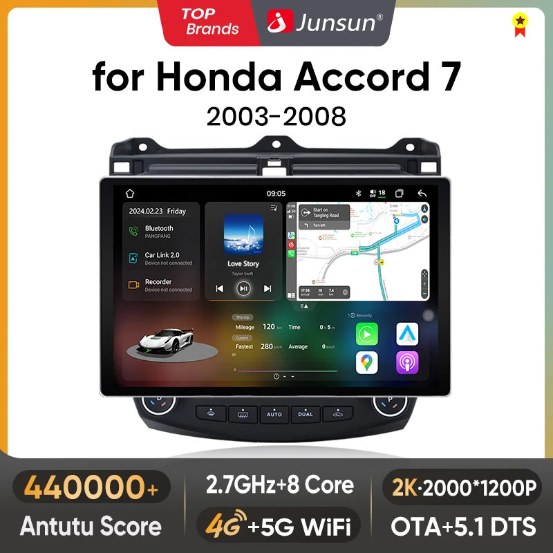 Junsun V3 Plus 2K Android 13 Wireless CarPlay Android Auto Car Intelligent Systems for Honda Accord 7 2003-2008 7870 Autoradio