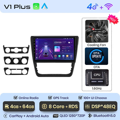 Radio Junsun V1 Plus para coche SKODA Yeti 5L 2009-2014 con CarPlay inalámbrico, Android Auto, sistema inteligente para coche, 2 DIN, DVD. 