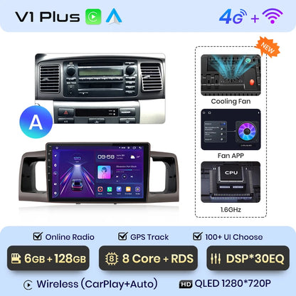 Junsun V1pro AI Voice Android Auto Radio para Toyota Corolla E130 E120 2000-2004 Carplay 4G Car Multimedia GPS 2DIN Autoradio 