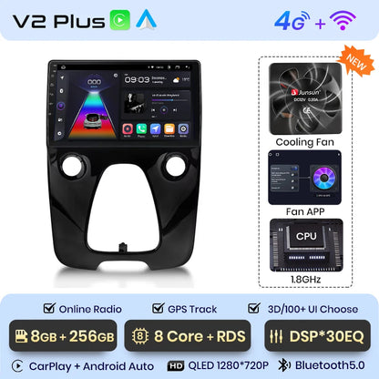 Radio Junsun V1 Plus para Peugeot 108, Citroën C1 y Toyota Aygo (2014-2021), inalámbrica, CarPlay, Android Auto, 2 DIN, DVD.
