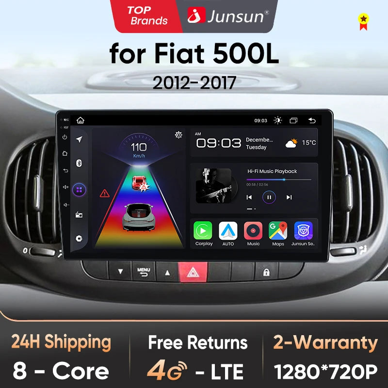 Junsun V1pro AI Voice 2 DIN Android Auto Radio para Fiat 500L 2012-2017 Carplay 4G Car Multimedia GPS 2 DIN Autoradio 