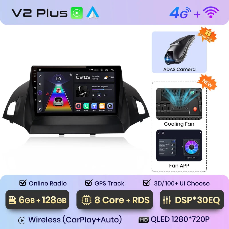Junsun V1 pro 2 DIN Android Auto Radio para Ford Escape Kuga 2 C-MAX 2013-2016 Carplay 4G Car Multimedia GPS 2 DIN Autoradio 