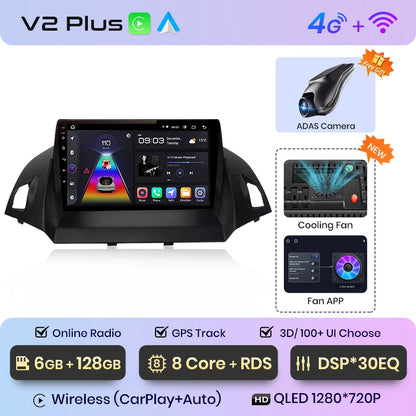 Junsun V1 pro 2 DIN Android Auto Radio para Ford Escape Kuga 2 C-MAX 2013-2016 Carplay 4G Car Multimedia GPS 2 DIN Autoradio 