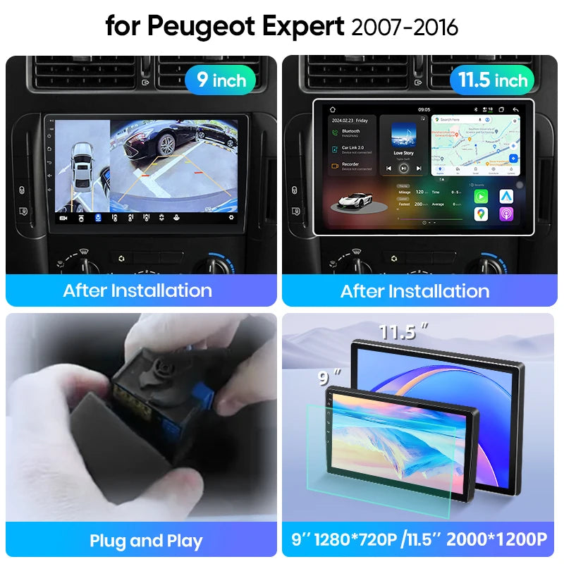 Junsun Wireless CarPlay Car Radio For Peugeot Expert 2007 2008 2009-2016 Android Multimedia