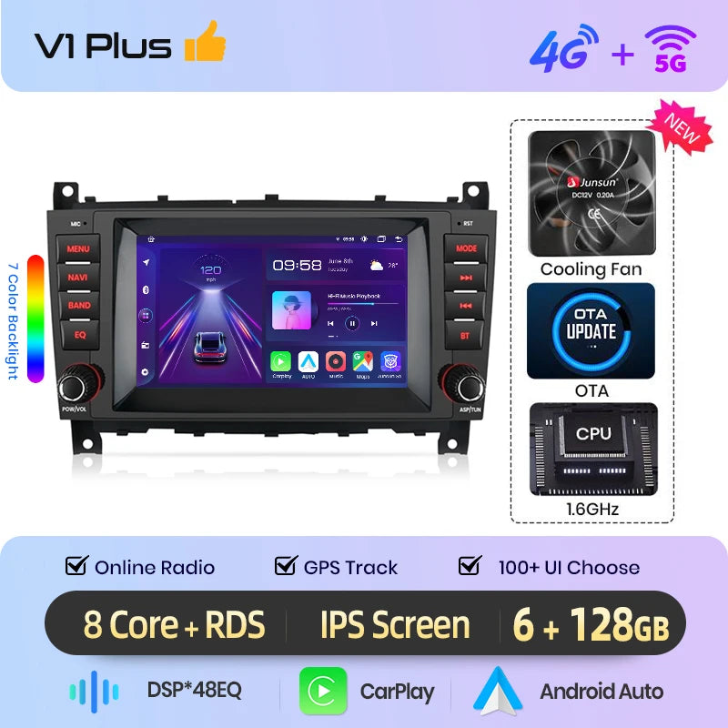Junsun Wireless CarPlay Car Radio For Mercedes Benz C-Class W203 CLC CL203 CLK W209 W219 2004-2011 Android Multimedia
