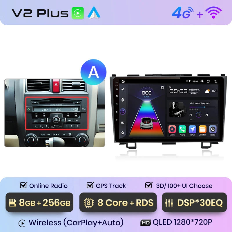 Radio de coche Junsun V1 con CarPlay inalámbrico y Android Auto para Honda CR-V 3 RE CRV 2007-2011, GPS, sistemas inteligentes para coche, autorradio inteligente. 
