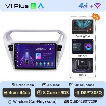 Radio Junsun V1 Plus para Peugeot 301 y Citroën Elysee (2013-2018), inalámbrica, CarPlay, Android Auto, 2 DIN, DVD. 